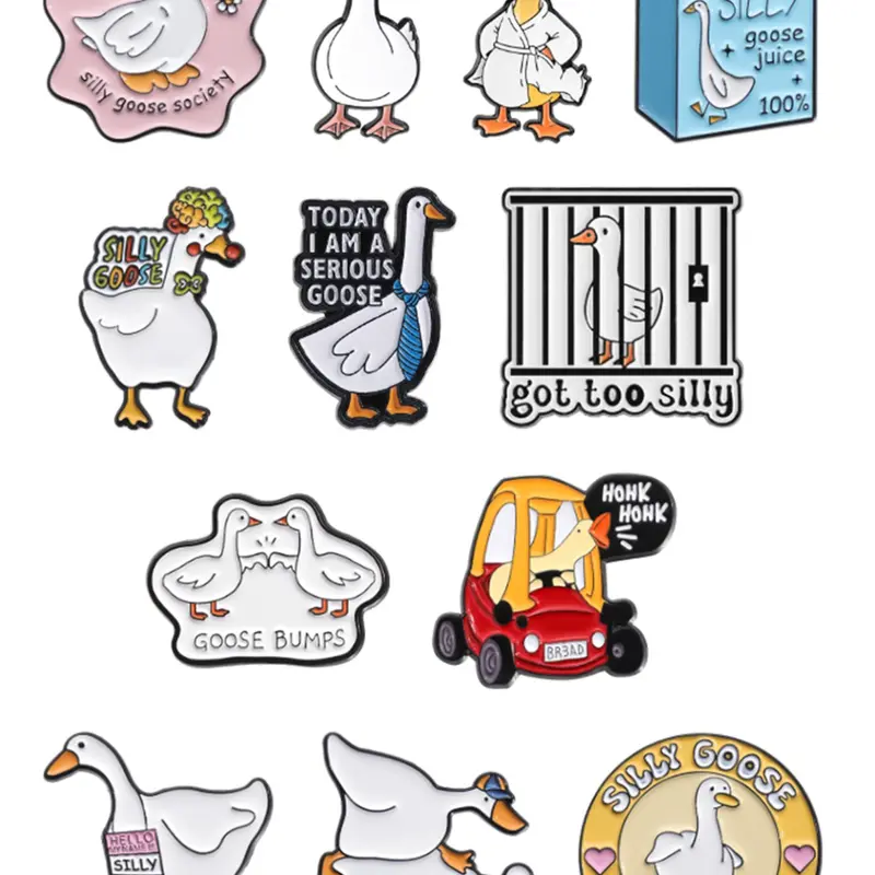 12-Piece Goose Association Theme Enamel Badges Set, Humanized Goose Network Meme Design Clip In Lapel Pins, Alloy Brooch Pin, Fun Gift for Social Icebreaker Accessories, Brooch Pins