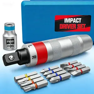 Reversible Hand Impact Screwdriver Set, 13-Piece 1/2" Drive Manual Impact Driver Kit with Slotted, Hex, Phillips Bits, for Tightening Rusted Fasteners and Frozen Bolts, Heavy-Duty Construction, Includes Durable Storage Case