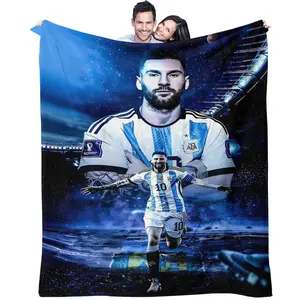 Lionel Messi World Cup Champion Blanket, Ultra-Soft Fleece Soccer Star Blanket, Cozy Warm Gift for Kids, Teens & Football Fans