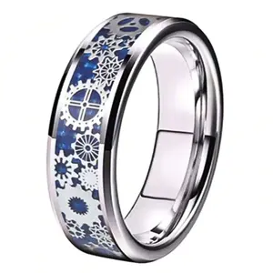 Punk Blue Gear Wheel Stainless Steel Men's Ring for Wedding, Gift for Relatives and Friends