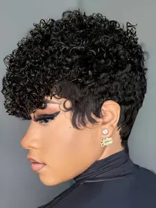 8 Inch Short Natural Human Hair Pixie Cut Wig, Glueless Curly Wigs, Easy to Wear Kinky Curly Wig, Perfect for Stylish Look and Daily Use, Human Afro Wig, Deep Curly Wig, Curly Bob Wig