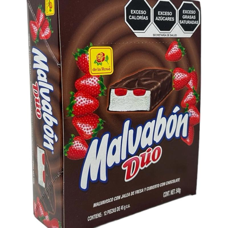 Malvabon Dúo 12pcs Chocolate Covered Strawberry Filled Malvavisco 45g Each Pack of 12 Pieces