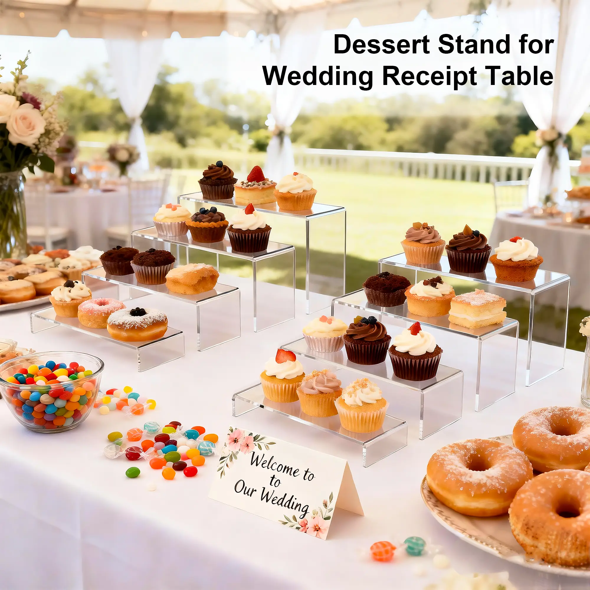 8-Piece Stable Eco-Friendly Stackable Clear Acrylic Food Display Risers - Cake Decorating Supplies for Party Buffet, Housewarming Ceremony, Vendor Events