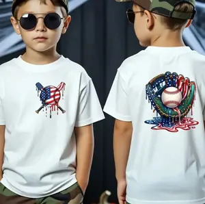 Youth & Adult Baseball Drip Ice Cream American Flag 4th of July Graphic T-shirt, Boys & Girls Summer Tee for Daily Wear, USA-Made & Printed Apparel	
