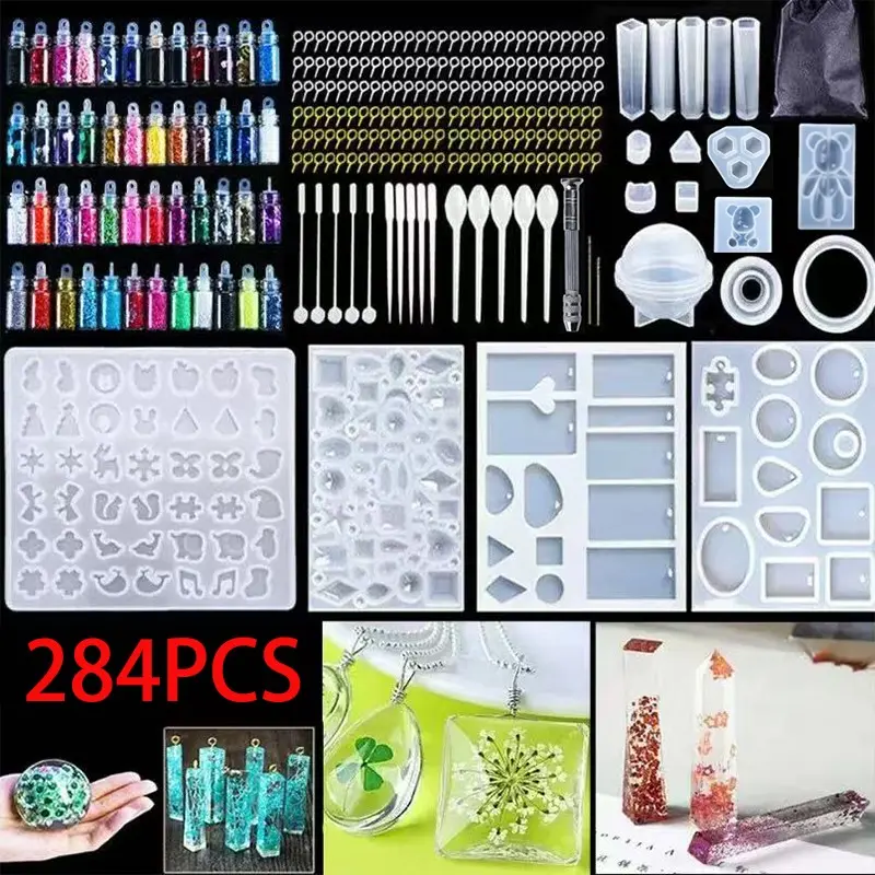 284PCS Epoxy Resin Casting Molds Kit For Making Earrings, Epoxy Jewelry Making Molds Set, for Pendants, Necklaces, Earrings, Necklaces, Pendants, Keychains, DIY Jewelry Epoxy Mold - Small Resin Mold Set Resin Casting Molds