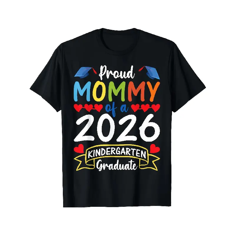 Women's Oversized Soft Cotton Short-Sleeve Round Neck Graphic T-Shirt - 2026 Kindergarten Graduate Proud Mommy Top with Heart Print, Graduation Party Outfit, Mom Gift