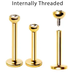 Internally Threaded Gold Plated Labret with Press Fit Cubic Zirconia