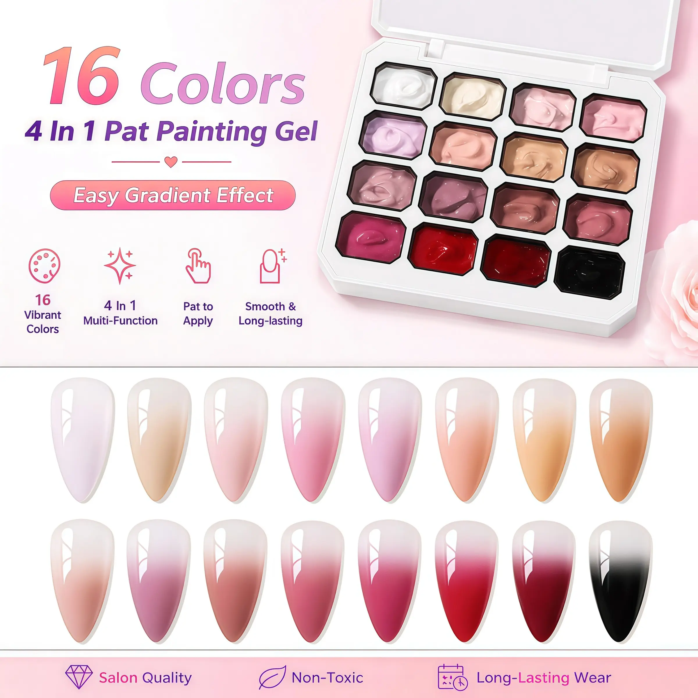 Osnailmall 16 Colors 4 in 1 Pat Painting Gel, Gradient Stamping Drawing, Color Changing UV LED Soak off Gel Varnish, Nail Art Supplies, Nail Polish, Fingernail Polish