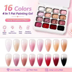 Osnailmall 16 Colors 4 in 1 Pat Painting Gel, Gradient Stamping Drawing, Color Changing UV LED Soak off Gel Varnish, Nail Art Supplies