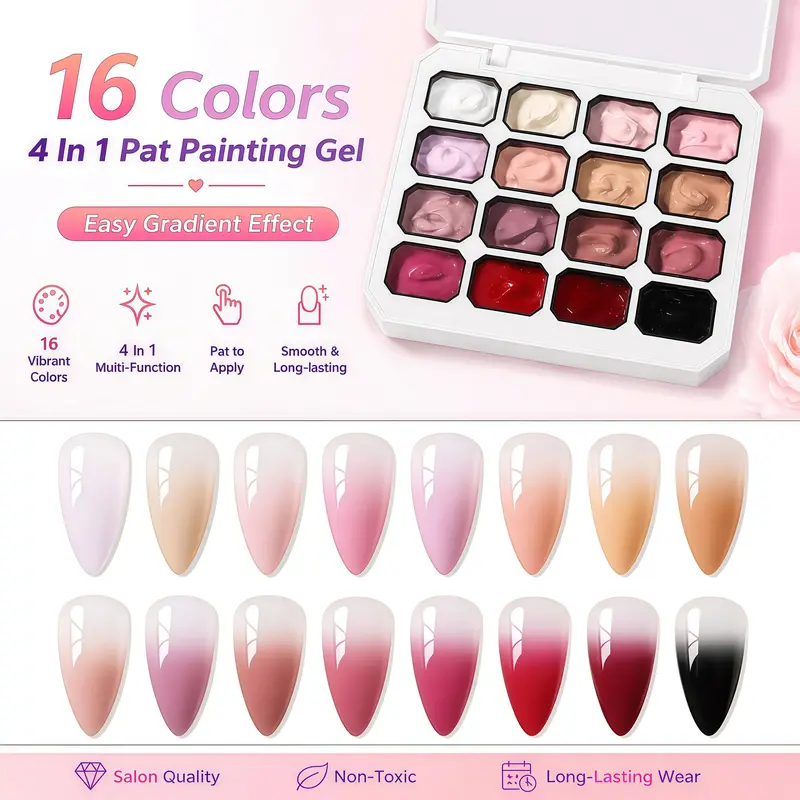 Osnailmall 16 Colors 4 in 1 Pat Painting Gel, Gradient Stamping Drawing, Color Changing UV LED Soak off Gel Varnish, Nail Art Supplies, Spring Summer Nails, Nail Polish, Fingernail Polish, Nail Art Products