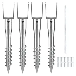 【fathersdaygift】VEVOR No Dig Ground Anchor 4 Pack 3.94 x 2.76 x 27.56 in DIY Screw in Post StakeIncludes 6 Lag Bolts & a RebarU-Shape Heavy Duty Steel Post HolderGreat for Mailbox Posts and Fence Posts
