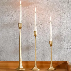 Gold Taper Candle Holders Set of 3, Heavy Candlestick Holders Decorative Candle Stand for Table Centerpiece, Cast Iron Candle Stick Holder Decor