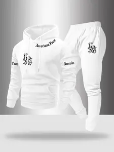 Men's Printed Hoodie Set, Casual Sport Pants, Comfortable Men's Clothing, Fashion Trendy Hoodies and Pants Set, Fall & Winter, Sweat Suit