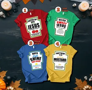 Matching Condiment Halloween Shirts, Ketchup & Hot Sauce Group Costume Tees, Funny Family Friends Teacher Outfit T-Shirts, Unisex Apparel