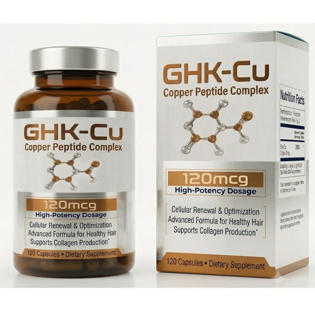 GHK-Cu Copper Peptide Complex Capsules 120mcg – Daily Dietary Supplement for Inner Radiance, Dermal Vitality, and Youthful Glow, Nourishes Hair Follicles for Healthy-Looking Strands (120 Capsules)