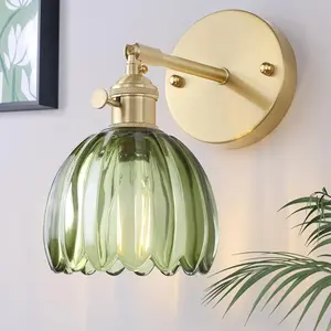 2pcs Vintage Style Wall Sconce with Adjustable Arm and Tulip Glass Shade - E26/E27 Base Compatible,With Remote Control RGB Bulb, Diy Buld Type, Suitable for Bedside or Entryway, Decorative Lighting