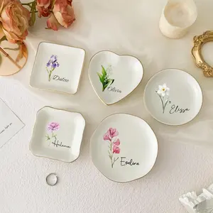 Personalised Birth Flower Trinket Dish/ Custom Watercolor Flower Ring Dish/ Christmas Gifts/ Wedding Bridesmaid Gift/ Birthday Jewelry Dish