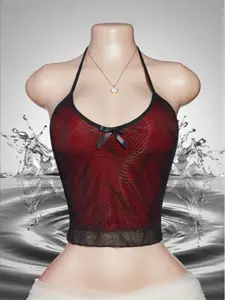 New Women's Halter Neck Lace Trim Double Layer Tank Top, Fashion Casual Wear, Outerwear Available, Stylish and Comfortible
