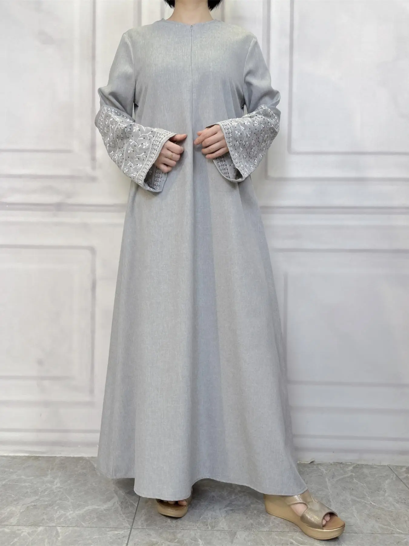 Women's Floral Embroidery Dress, Casual Long Sleeve Dress for Spring & Fall, Modesty Style Dresses, Muslims Clothes, Women's Islamic Clothing for Dail