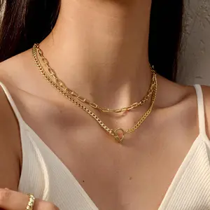Gold Layered Necklaces for Women,  Gold Chain Necklace Women Trendy Cuban Link Paperclip Chain Toggle Clasp Necklace Fashion for Women