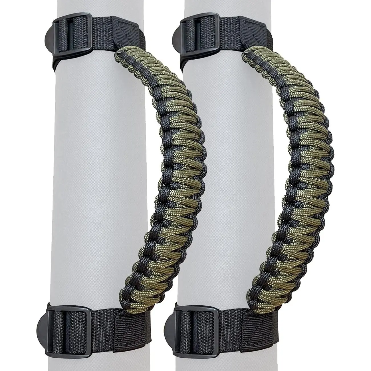 Roll Bar Grab Handles for Jeep,Grip Handle for Jeep Wrangler YJ TJ JK JKU JL JLU,Paracord/250 Pounds Load,Black&Olive,Pack of 2