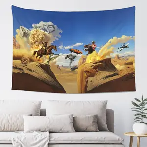 Ultimate Cowboy Day 10 Smoky Dawn Cowboy Art Series Tapestry Wall Hanging - Kevin's Surreal Western Desert Canyon Retro Cloud Decor, Lightweight Gift for Bedroom Man Cave Indoor Home Supplies Backdrop