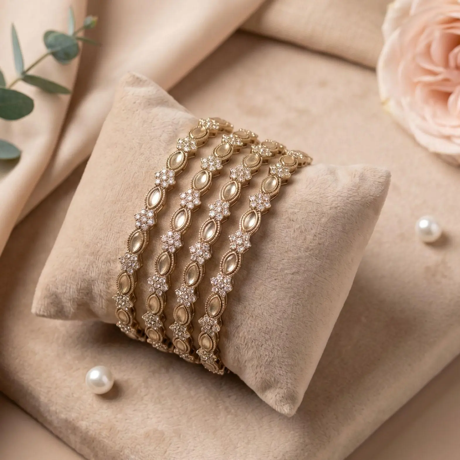 Premium AD Bangles 4 Pcs Set - Antique Polish American Diamond Indian Bridal Jewelry