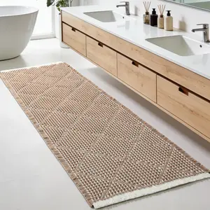 Furicher Extra Large Waffle Bath Mat(24"×72"），Brown and white， Non-Slip & Super Absorbent Bathroom Rug, Ultra Soft Decorative Floor Carpet, Machine Washable