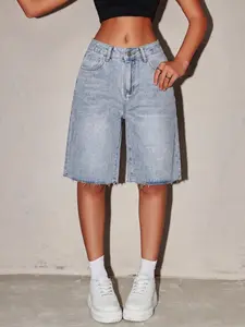 Summer Wide Leg Jeans Shorts for Women, High Waist Vintage Washed, Elegant Loose-Fitting, Casual Five-Quarter Pants, Plain Style