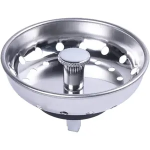 Kitchen Drop-in  Basket Strainer Replacement for  Standard Drains (3-1/2"),  304 Stainless Steel  W/Rubber Stopper 1 Pack