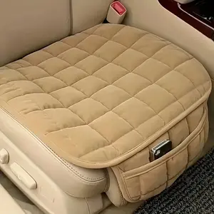 1 Soft Plush Car Seat Cushion - Winter Warmth and Comfort, Non-Slip Bottom with Storage Bag, Suitable for Sedan/SUV/Truck, Heavy Filling and Breathable Fabric, Beige/White/Black - Ergonomic Driver/Passenger Car Seat Cushion