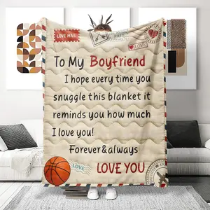 Love Letter Basketball Boyfriend Theme Blanket, Perfect Gift for Dog Lovers, Ultra-Soft Flannel Nap Blanket, Sofa Bed Office Travel Use