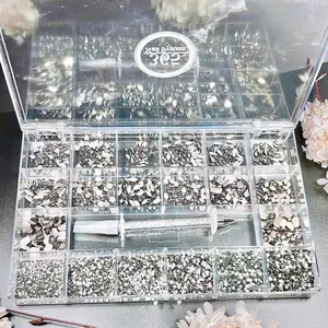 Jet Rhinestone Box with Diamond Picker and 14 Shapes - 9340pcs
