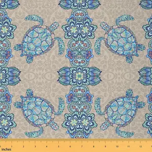 Sea Turtle Fabric By The Yard,1 Yard,Ocean Upholstery Fabric for Chairs,Reptile Tortoise Coastal Decorative Fabric for Home DIY Projects