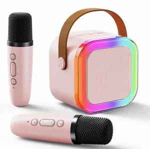 Fall Portable Wireless Karaoke Speaker with 2 wireless Microphone, HIFI Stereo Sound Subwoofers, KTV Speaker Subwoofer with RGB Colorful LED Lights, Karaoke Machine Sound System for Outdoor Sports Travel, Audio Device, Birthday Party bluetooth speaker Usb
