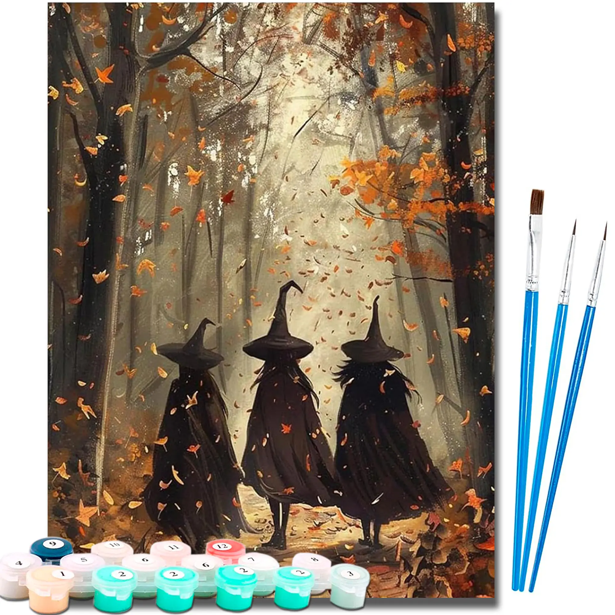 Paint by Number Kits for Adults Beginners, Easy Acrylic Simple Witch Adult Paint by Number Kits, DlY Watercolor Witch Paint by Numbers Kits on Canvas Without Frame for Home Wall Decor Halloween Decoration 16x20inch