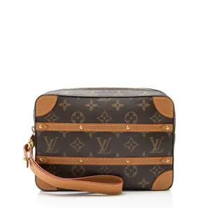 Pre-owned Louis Vuitton Leather Clutches & Wristlets Monogram Canvas Studded Soft Trunk Pouch