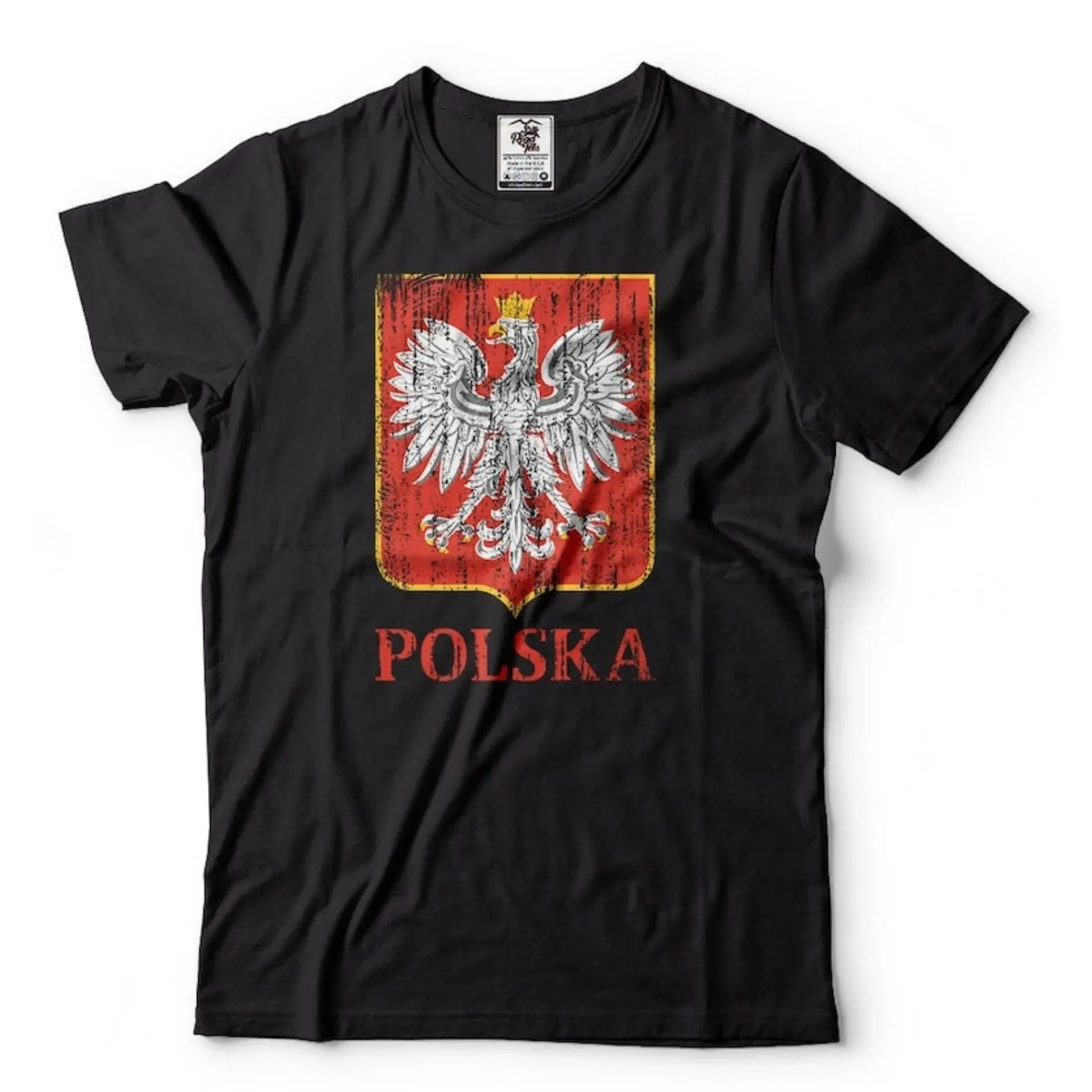 Cotton Knit Round Neck Short-Sleeve T-Shirt - Funny Polska Poland Eagle Coat of Arms Graphic, Casual Polish Heritage National Day Sporty Sports Top, Sporty Sports Tops