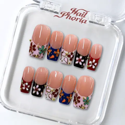 NailPhoria PAINTED EMPRESS - Handmade Press-On Nails | Reusable, Salon-Quality, Long-Lasting, Glossy Design