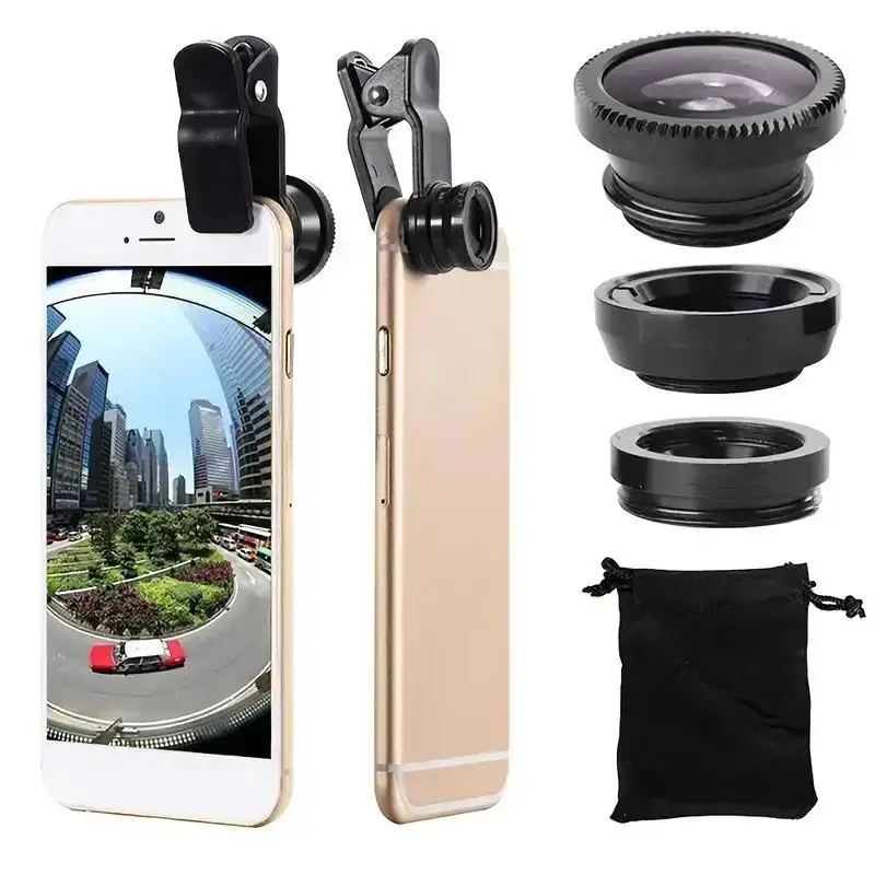 External Wide Angle Fish Eye Micro-lens Set for Cellphone, Durable Smartphone Accessories, Portable Smartphone Camera Lens Set for Travel, Multifuncti