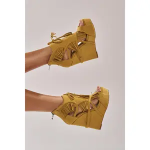 AZALEA WANG LEONTINE WARM OLIVE WEDGE FAUX SUEDE SANDAL