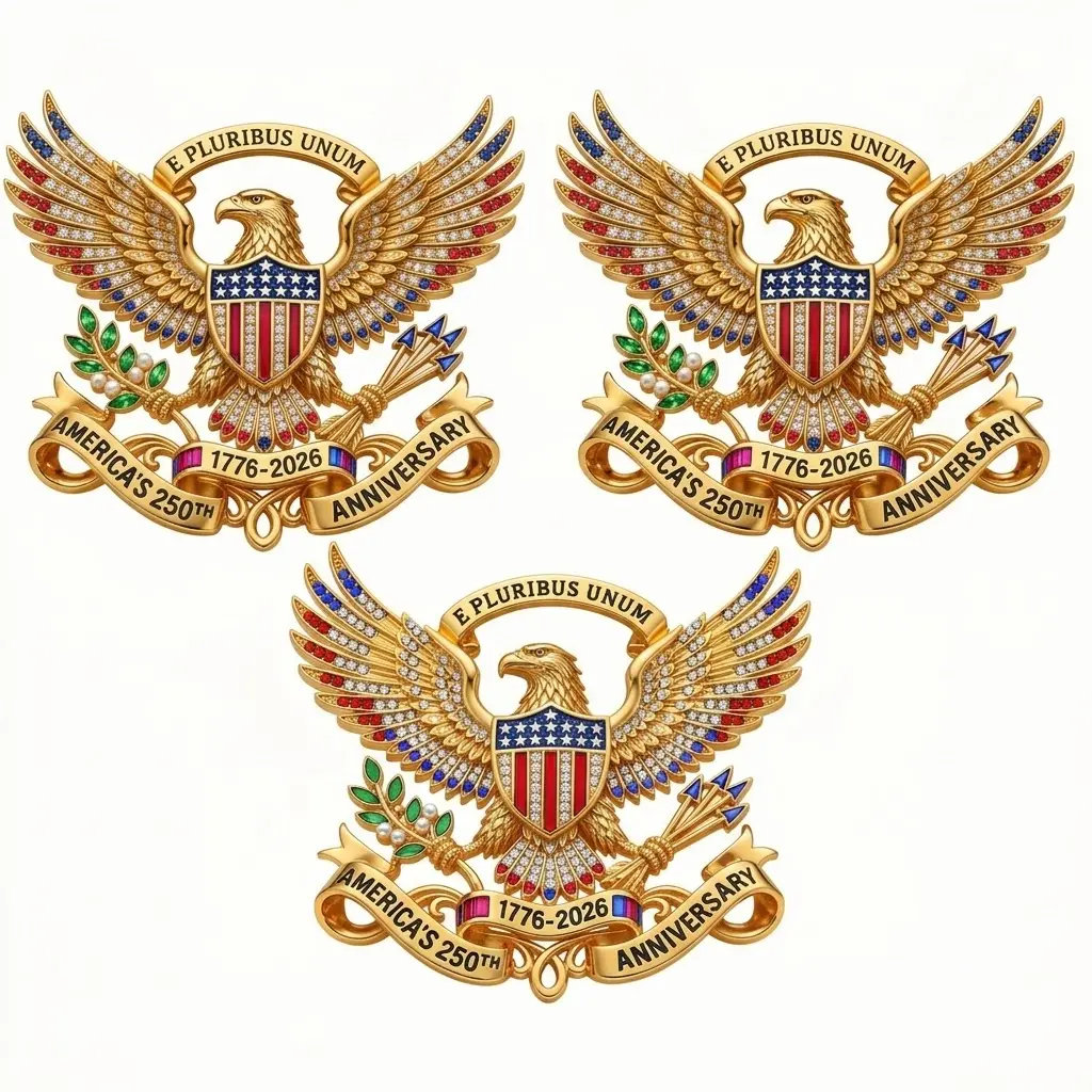 Unisex Vintage Patriotic Eagle Motif Rhinestone Lapel Pin - US 250th Anniversary 1776-2026 Sparkling Stones Brooch, Independence Day Fashion Accessory Souvenir Gift