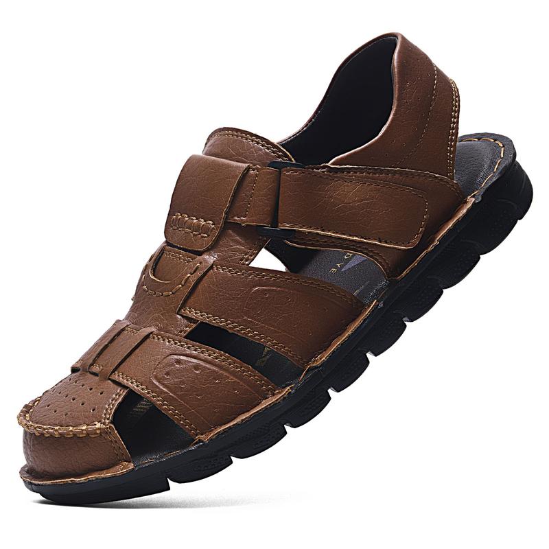 Men's Leather Sandals Closed Toe Water Shoes For Summer Athletic Outdoor Walking Sports Trail River Fishing Wide Adjustable Waterproof Arch Support Lightweight Slip-Resistant
