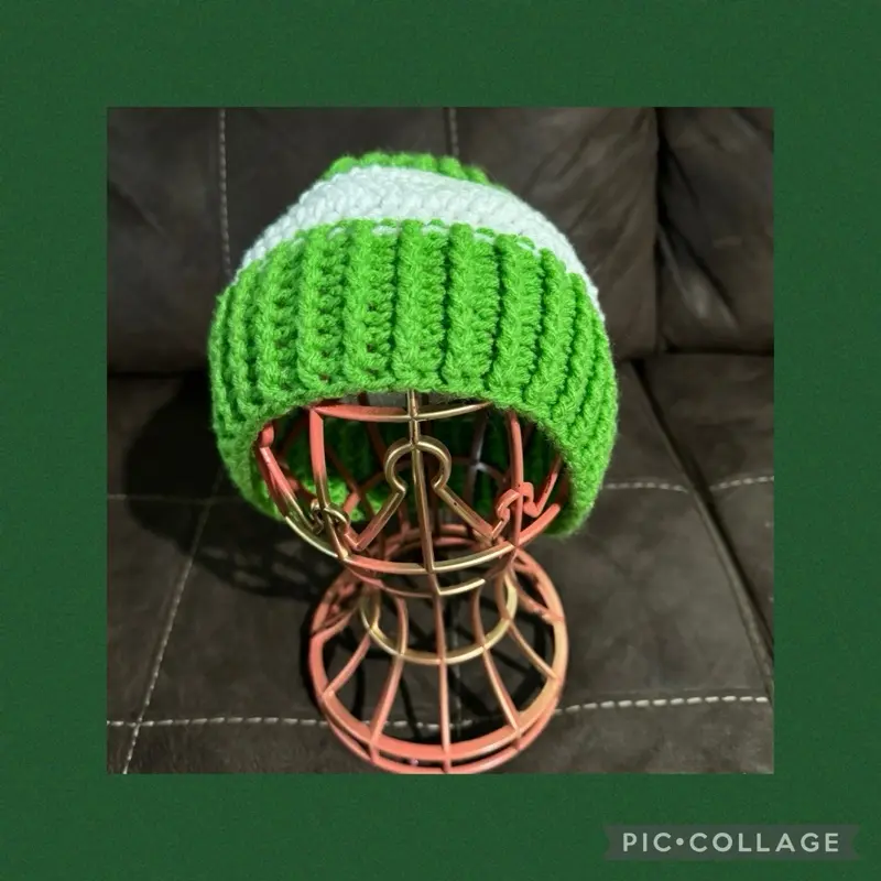 Handmade Crochet Beanies - Green & Light Blue Color Block Design for Adults - Acrylic Material - Cozy & Stylish Winter Accessory