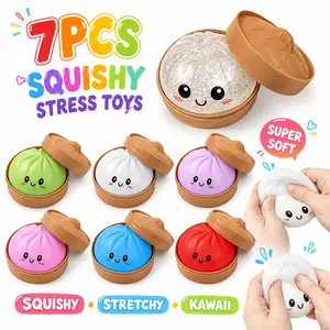 Glitter Dumpling Squishy with Steamer Box,Dumpling Squishy Toys for Kids,Soft Sensory Fidget Steamed Bun Squeeze Tool，Anxiety Stress Relief Sensory Fidget Gift Soft Squeeze Decompression Dough Toy Cute Office Desk Decor Portable Stress Relief Toy