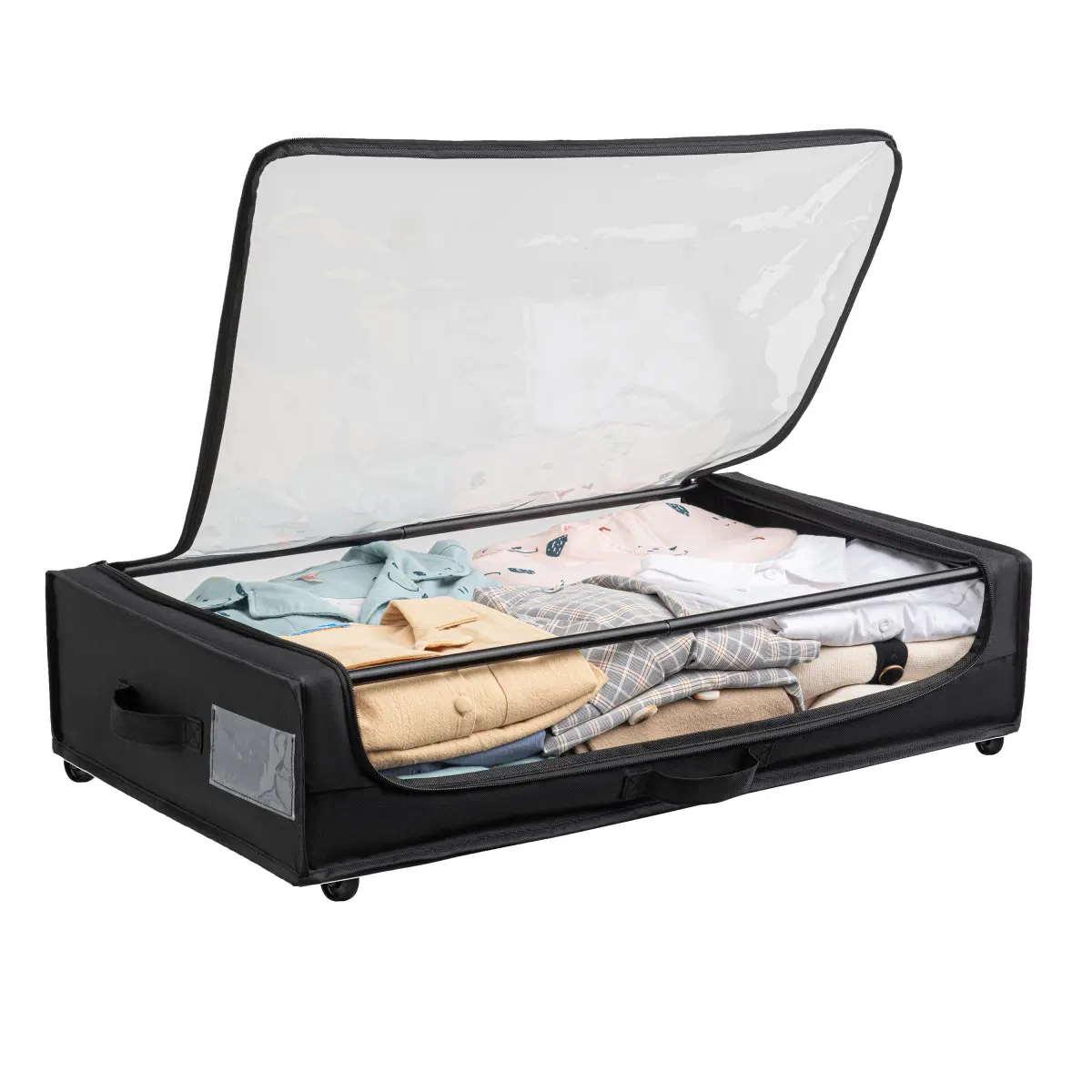 2-Pack Under-Bed Rolling Storage Containers with Transparent Lids, Multi-Directional Rolling Wheels, Compact Space-Saving Design, Durable Construction, Ideal for Clothes Storage, Organiser for Shoes, Linens