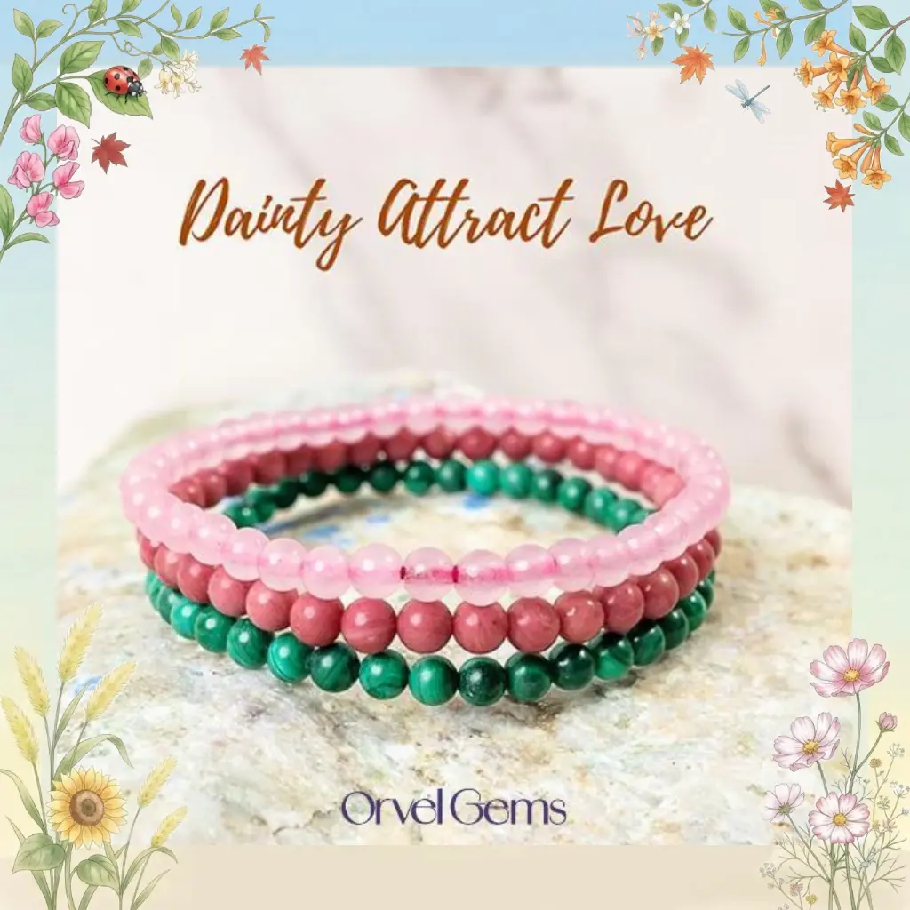 Graceful Love Attraction Crystal Bracelet Set – 4mm Rhodonite, Rose Quartz & Malachite Beads – Sustainable Jewelry for Women, Men, Kids & Girls – Timeless Love – Best Mother’s Day Gift