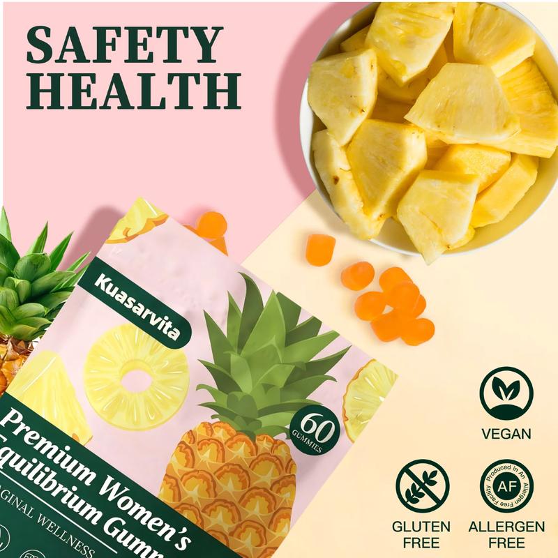 Feminine Balance Gummies Premium Hawaiian Pineapple Flavor for women pH Health Immune Energy Support Vegan Gluten-Free 60 Count