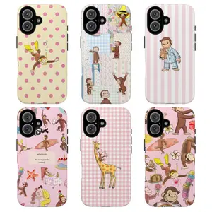 Cute Cartoon Monkey Tough Phone Case, Curious Georgeee Themed Phone Case Premium Matte Texture, Protection, Shockproof, Anti-Drop, Anti-Fingerprint For IPhone 17-12, Pro Max, Pro Plus, and Samsung S25-22 Protection Safety