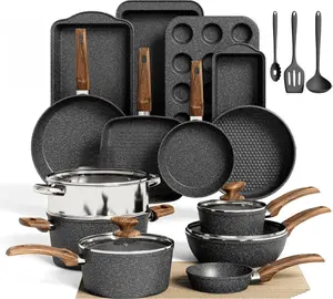 30 Piece Pots and Pans Set Non Stick, Granite Induction Cookware Sets, Nonstick Kitchen Cookware Sets, Non Toxic Cookware Set with Frying Pans and Saucepan, Kitchen Pots and Pans Set, Black